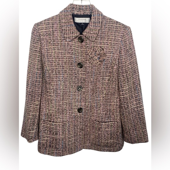 Tahari Jackets & Blazers - TAHARI Pink Black Mint and Blue tweed Two pocket classic Blazer Size Size 10